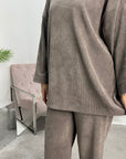 Salia Mocha Ribbed Soft Plain Loungewear Set