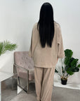 Salia Beige Ribbed Soft Plain Loungewear Set