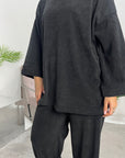 Salia Black Ribbed Soft Plain Loungewear Set