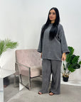 Salia Grey Ribbed Soft Plain Loungewear Set