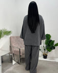 Salia Grey Ribbed Soft Plain Loungewear Set