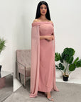 Zel Pink Off Shoulder Mesh Cape Premium Elegant Dress