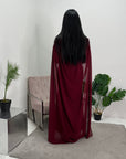 Zel Wine Off Shoulder Mesh Cape Premium Elegant Dress