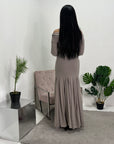 Aafia Mocha Elegant Off Shoulder Maxi Dress