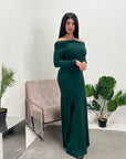 Aafia Emerald Green Elegant Off Shoulder Maxi Dress
