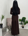 Aafia Brown Elegant Off Shoulder Maxi Dress