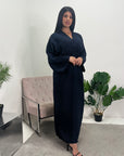 Disha Navy Summer Linen V-Neck Tie Dress