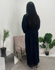 Disha Navy Summer Linen V-Neck Tie Dress
