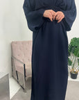 Disha Navy Summer Linen V-Neck Tie Dress