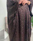 Amna Brown Satin Leaf Print Kaftan Dress