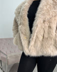 Fay Beige Long Sleeve Fur Collar Jacket