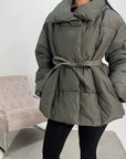 Gina Khaki Belted Puffer Jacket