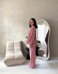 Elika Pink Soft Batwing Top Elasticated Cuff Trouser Co Ord Set