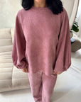 Elika Pink Soft Batwing Top Elasticated Cuff Trouser Co Ord Set
