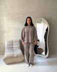 Elika Mocha Soft Batwing Top Elasticated Cuff Trouser Co Ord Set