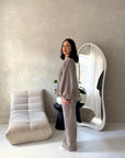 Elika Mocha Soft Batwing Top Elasticated Cuff Trouser Co Ord Set