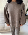 Elika Mocha Soft Batwing Top Elasticated Cuff Trouser Co Ord Set