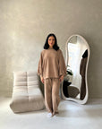 Elika Camel Soft Batwing Top Elasticated Cuff Trouser Co Ord Set