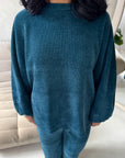 Elika Teal Soft Batwing Top Elasticated Cuff Trouser Co Ord Set