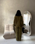 Elika Olive Green Soft Batwing Top Elasticated Cuff Trouser Co Ord Set