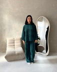 Elika Emerald Green Soft Batwing Top Elasticated Cuff Trouser Co Ord Set
