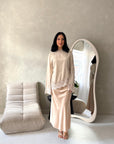 Ava Beige Plain Elasticated Satin Skirt