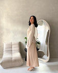 Ava Beige Plain Elasticated Satin Skirt