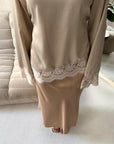 Ava Beige Plain Elasticated Satin Skirt