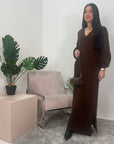 Mari Chocolate V Neck Knit Sweater Dress