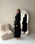 Lina Black Elegant Shoulder Cape Frill Dress