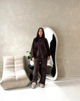Elika Brown Soft Batwing Top Elasticated Cuff Trouser Co Ord Set