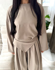Madiha Mocha Baggy Fit Wide Leg Trouser Co Ord Set