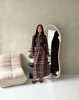 Baya Brown Tartan Print Cinch Waist Shirt Dress