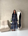 Baya Navy Tartan Print Cinch Waist Shirt Dress