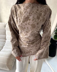 Nala Mocha Floral Velvet Detail Tie Back Top