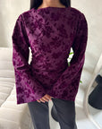 Nala Plum Floral Velvet Detail Tie Back Top