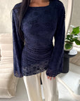 Aura Navy Lace Detail Lined Tie Back Top