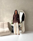 Aura Brown Lace Detail Lined Tie Back Top