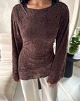 Aura Brown Lace Detail Lined Tie Back Top