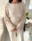 Aura Beige Lace Detail Lined Tie Back Top