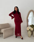 Aria Wine Lace Turtle Neck Lined Dress