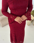 Aria Wine Lace Turtle Neck Lined Dress