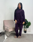 Lia Purple Ribbed Velvet Soft Premium Co ord