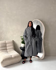 Danya Dark Grey High Neck Belted Double Breasted Coat