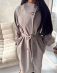 Danya Mocha High Neck Belted Double Breasted Coat
