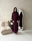 Ines Plum Soft Waist Ruched Lined Modest Dress