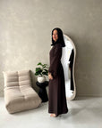 Fina Brown Tassel Sleeve High Nick Plain Tie Back Modest Dress
