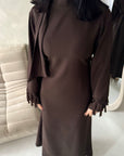Fina Brown Tassel Sleeve High Nick Plain Tie Back Modest Dress