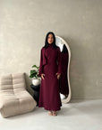 Fina Wine Tassel Sleeve High Nick Plain Tie Back Modest Dress