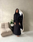 Fina Black Tassel Sleeve High Nick Plain Tie Back Modest Dress